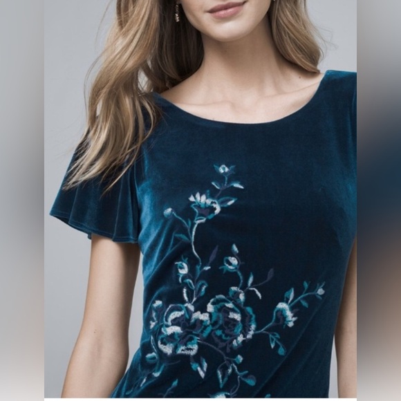 White House Black Market Velvet Embroidered Shift Dress Classic Cocktail Chic - Picture 2 of 8